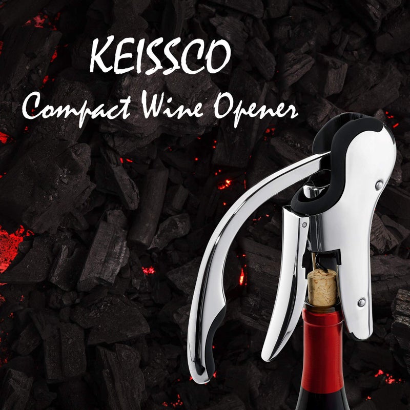 KEISSCO Stainless Steel Wine Opener Compact Vertical Corkscrew Wine Bottle Opener with Foil Cutter  - Image 2