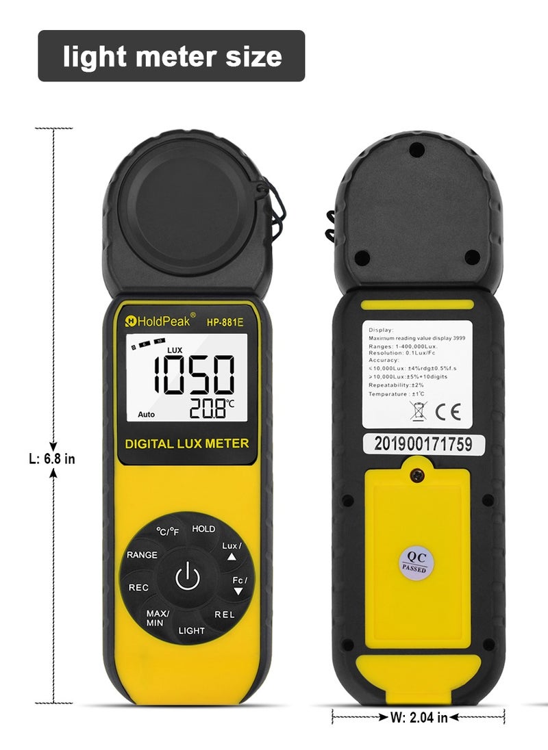 HoldPeak - HOLDPEAK HP-881E Digital Illuminance/Light Meter, Measure Lights 0.01~300,000 Lux (0.01~30,000 FC) Foot Candles, Par Meter Luxmeter for Plants Aquarium Light Tester - Image 1