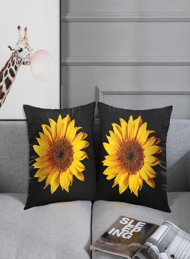 Emvency Set of 2 Sunflower Throw Pillow Covers Yellow Black Sun Flowers Decor Pillowcases Polyester 18 X 18 Inch Square Hidden Zipper Home Cushion Decorative Pillowcase - Image 5