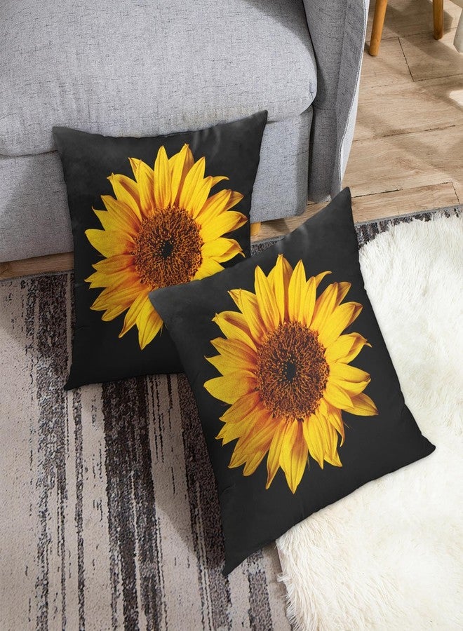 Emvency Set of 2 Sunflower Throw Pillow Covers Yellow Black Sun Flowers Decor Pillowcases Polyester 18 X 18 Inch Square Hidden Zipper Home Cushion Decorative Pillowcase - Image 4