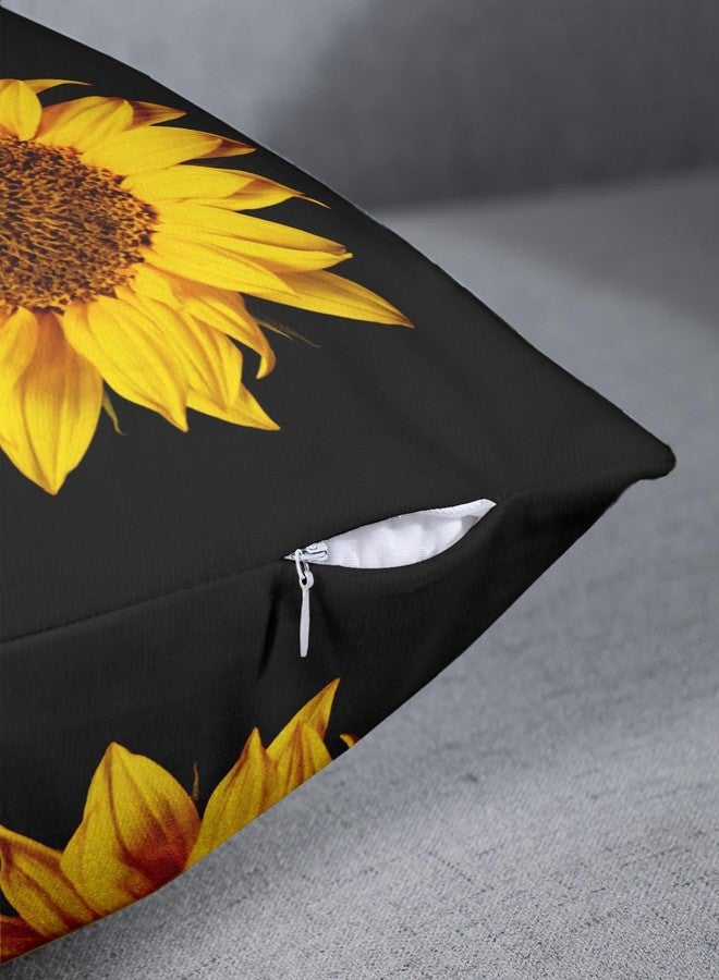 Emvency Set of 2 Sunflower Throw Pillow Covers Yellow Black Sun Flowers Decor Pillowcases Polyester 18 X 18 Inch Square Hidden Zipper Home Cushion Decorative Pillowcase - Image 3