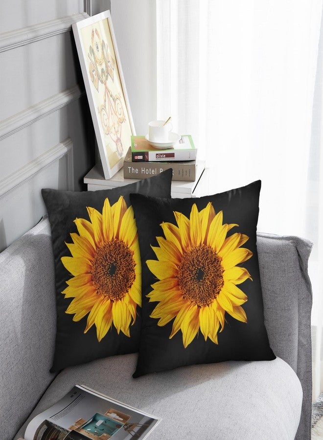 Emvency Set of 2 Sunflower Throw Pillow Covers Yellow Black Sun Flowers Decor Pillowcases Polyester 18 X 18 Inch Square Hidden Zipper Home Cushion Decorative Pillowcase - Image 2