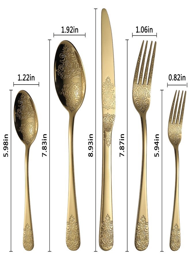 X-zrew Gold Silverware Set 40 Pieces Stainless Steel Flatware Set Service for 8 Cutlery Utensil Sets Include Knives Forks Spoons for Kitchen Home Restaurant - Image 2