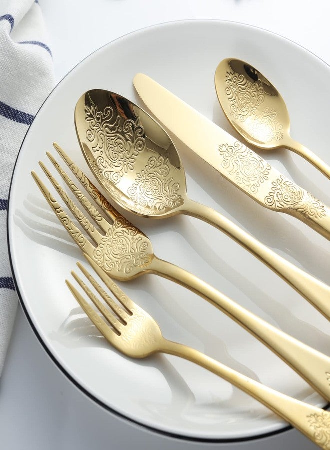 X-zrew Gold Silverware Set 40 Pieces Stainless Steel Flatware Set Service for 8 Cutlery Utensil Sets Include Knives Forks Spoons for Kitchen Home Restaurant - Image 5
