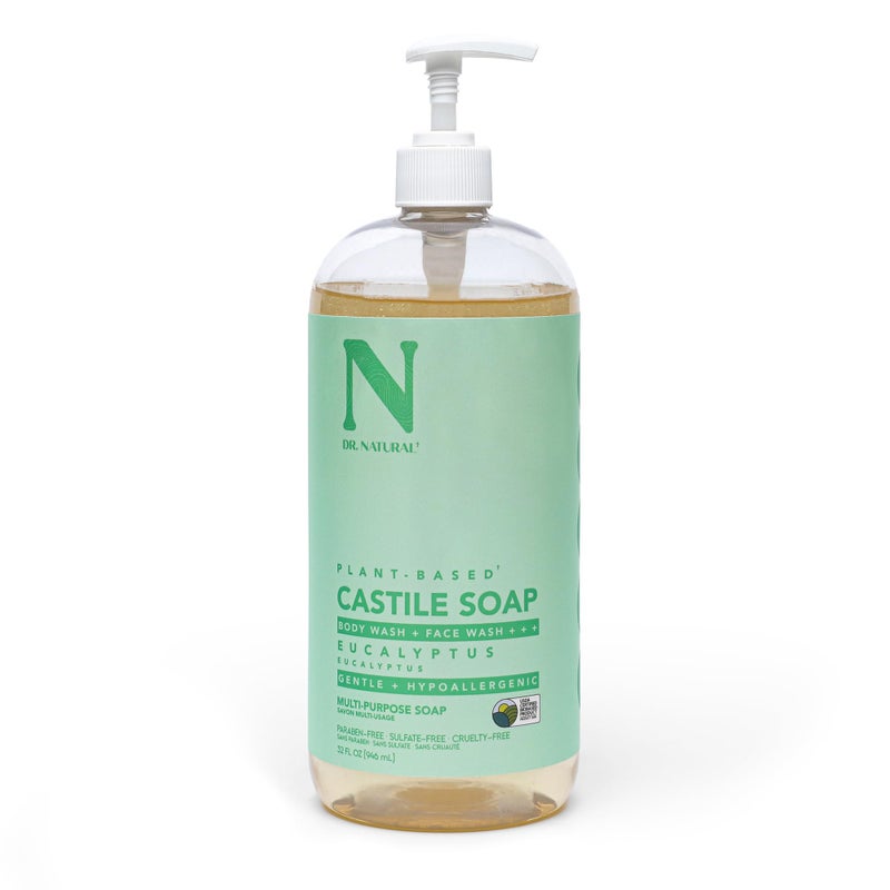 Dr. Natural Castile Liquid Soap - Multi-Use Body Wash, Shampoo and Face Wash - Hydrating Body Soap for Skin, Hair, Pets and Home - Eucalyptus - 32 oz - Image 1