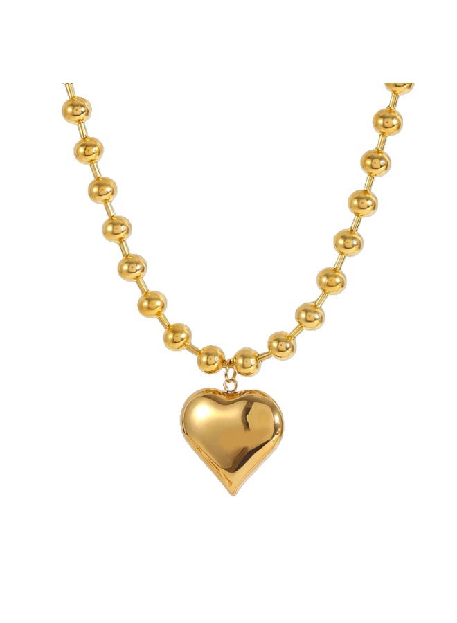 AMETOER Heart Shape Necklace for Women | 18K Gold Plated Colorfast Heart-Shaped Pendant with Stainless Steel Beaded Chain - Image 1