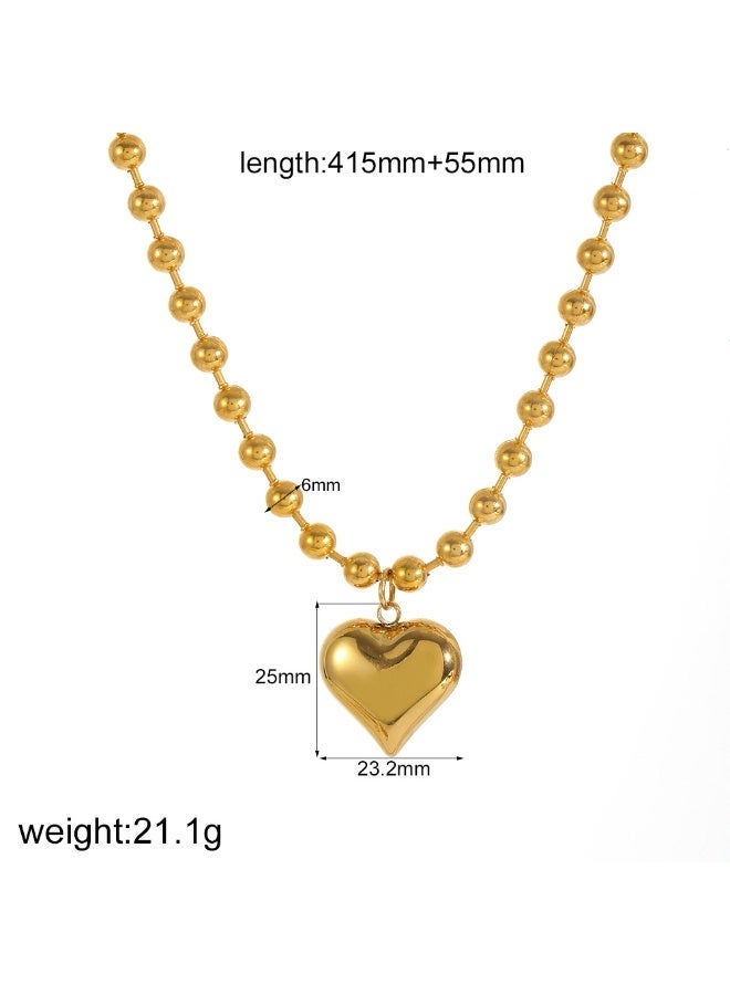 AMETOER Heart Shape Necklace for Women | 18K Gold Plated Colorfast Heart-Shaped Pendant with Stainless Steel Beaded Chain - Image 4
