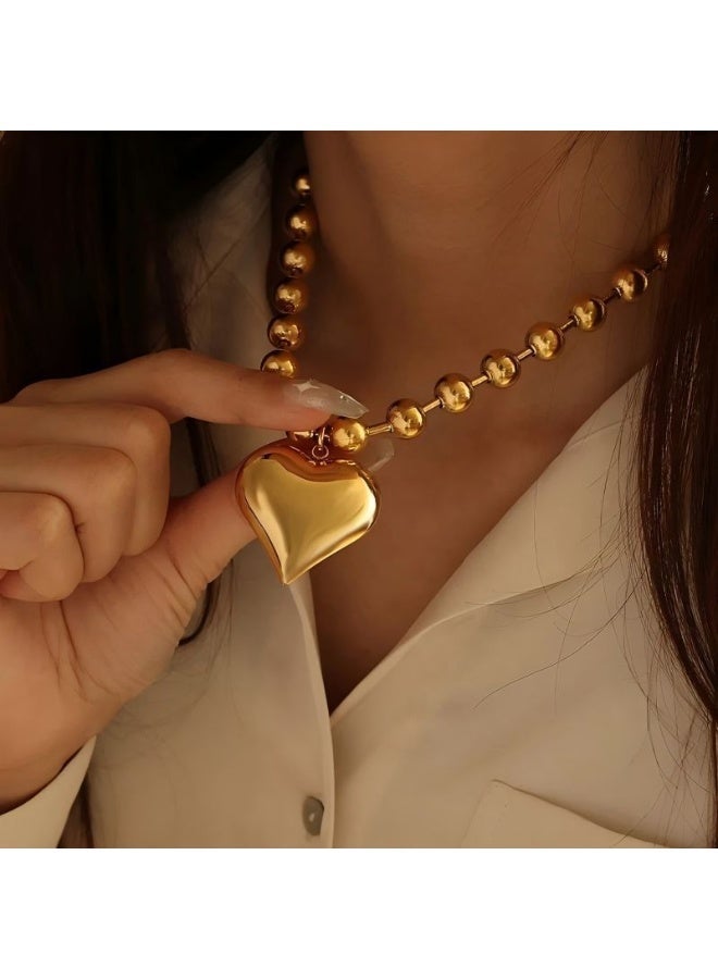 AMETOER Heart Shape Necklace for Women | 18K Gold Plated Colorfast Heart-Shaped Pendant with Stainless Steel Beaded Chain - Image 3