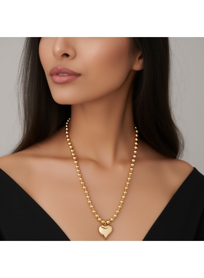 AMETOER Heart Shape Necklace for Women | 18K Gold Plated Colorfast Heart-Shaped Pendant with Stainless Steel Beaded Chain - Image 2