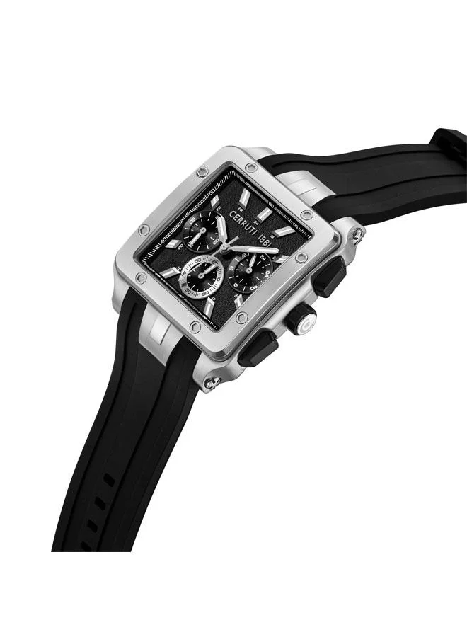 CERRUTI 1881 Odissea Master 40.25mm Black Dial Silicone Strap Multifunction Watch For Men