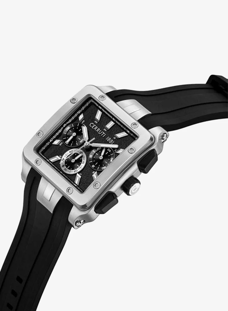 شيروتي 1881 Odissea Master 40.25mm Black Dial Silicone Strap Multifunction Watch For Men