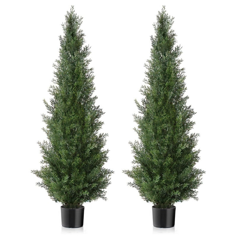 TRESIL Set of 2 Pre-Potted 4 Feet Faux Cedar Tree, Lifelike UV Protected Front Door Decor, Porch, Garden, Entryway Topiary, Indoor/Outdoor Use - Ready to Display - Image 1