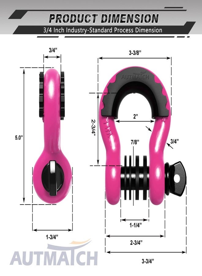 AUTMATCH D Ring Shackle 3/4" Shackles (2 Pack) 41,887Ibs Break Strength with 7/8" Screw Pin and Shackle Isolator Washers Kit for Tow Strap Winch Off Road Vehicle Recovery Pink & Black - Image 3