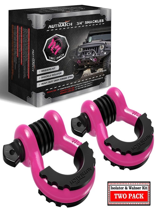 AUTMATCH D Ring Shackle 3/4" Shackles (2 Pack) 41,887Ibs Break Strength with 7/8" Screw Pin and Shackle Isolator Washers Kit for Tow Strap Winch Off Road Vehicle Recovery Pink & Black - Image 1