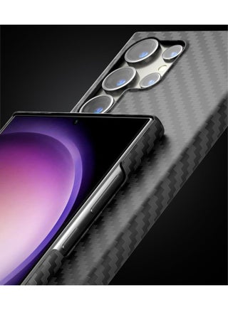 جراب مناسب لهاتف Samsung S25 Ultra بنمط ألياف الكربون، ملمس جلدي فائق النحافة، لون متباين من البولي كربونات، جراب واقٍ لهاتف Galaxy S25 Ultra (أسود) - view 2