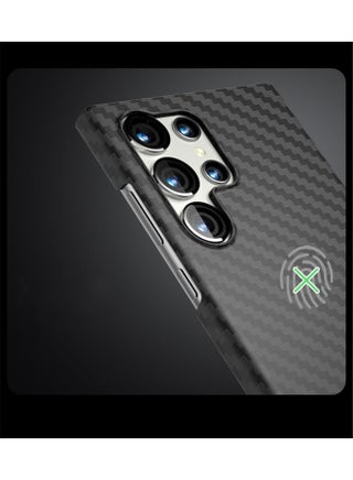 جراب مناسب لهاتف Samsung S25 Ultra بنمط ألياف الكربون، ملمس جلدي فائق النحافة، لون متباين من البولي كربونات، جراب واقٍ لهاتف Galaxy S25 Ultra (أسود) - view 4