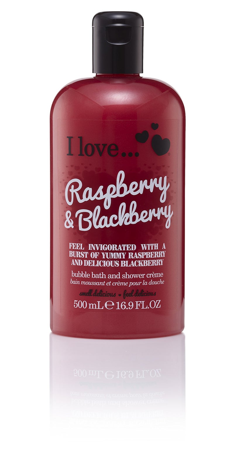 I LOVE Raspberry and Blackberry Bath and Shower Cream - Hydrating Body Wash and Bubble Bath - With Natural Fruit Extracts and Provitamin B5 - 16.9 oz