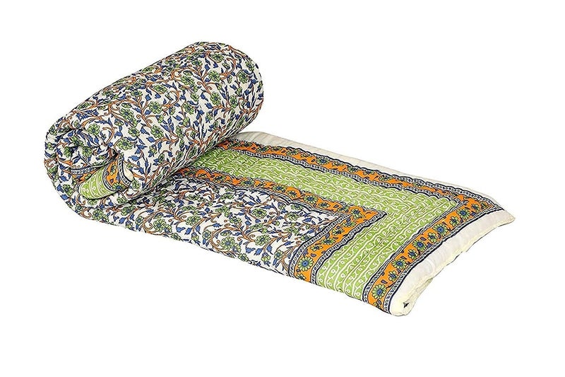 LOARSHY لحاف لوارش Pure Cotton مزخرف بالأزهار خفيف الوزن ودافئ من جايبور راجستاني لسرير مفرد رازاى ناعم لشتاء هدية جميلة - Image 1