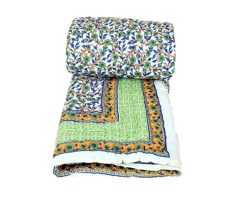 LOARSHY لحاف لوارش Pure Cotton مزخرف بالأزهار خفيف الوزن ودافئ من جايبور راجستاني لسرير مفرد رازاى ناعم لشتاء هدية جميلة - Image 2