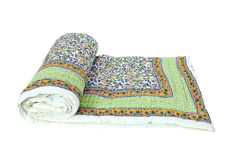 LOARSHY لحاف لوارش Pure Cotton مزخرف بالأزهار خفيف الوزن ودافئ من جايبور راجستاني لسرير مفرد رازاى ناعم لشتاء هدية جميلة - Image 3