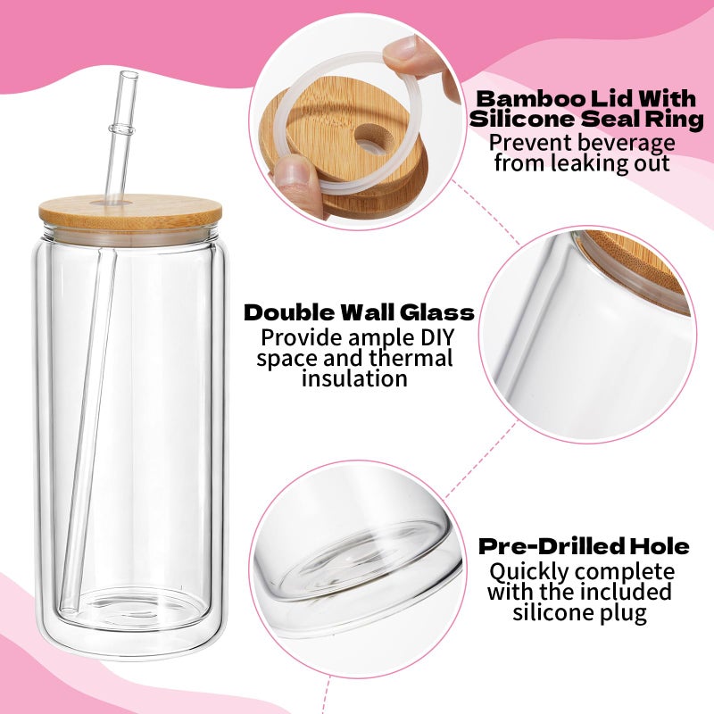 Foxtell 18 Pcs Snow Globe Tumbler DIY Kit 16 oz Pre Drilled Wall Double-Wall Snow Globe Cups with Lids Glitter Tools & Accessories Complete Craft Set for Making Custom Glitter Tumblers (Pink) - Image 3