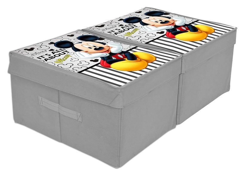 Kuber Industries Disney Mickey Print Non Woven 2 Pieces Fabric Foldable Cloth Storage Wardrobe Organiser Box with Lid Extra Large GreyKUBMART16315 - Image 1