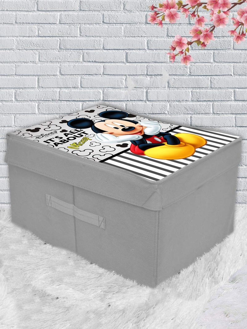 Kuber Industries Disney Mickey Print Non Woven 2 Pieces Fabric Foldable Cloth Storage Wardrobe Organiser Box with Lid Extra Large GreyKUBMART16315 - Image 3