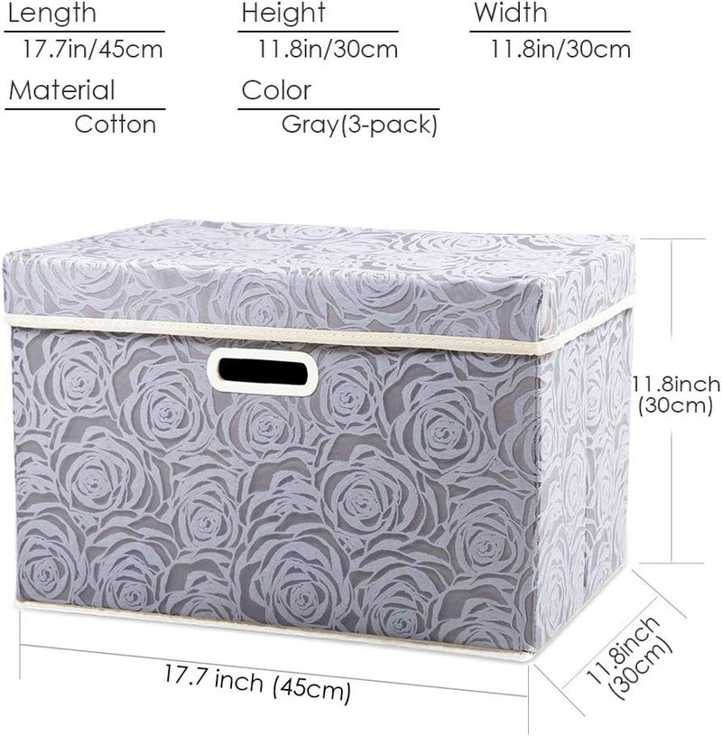 PRANDOM Large Storage Boxes with Lids [3-Pack] Fabric Decorative Storage Bins Cubes Organizer Containers Baskets with Handles for Closet Grey 17.7x11.8x11.8 In For 6+ Year Old Boys and Girls - Image 5