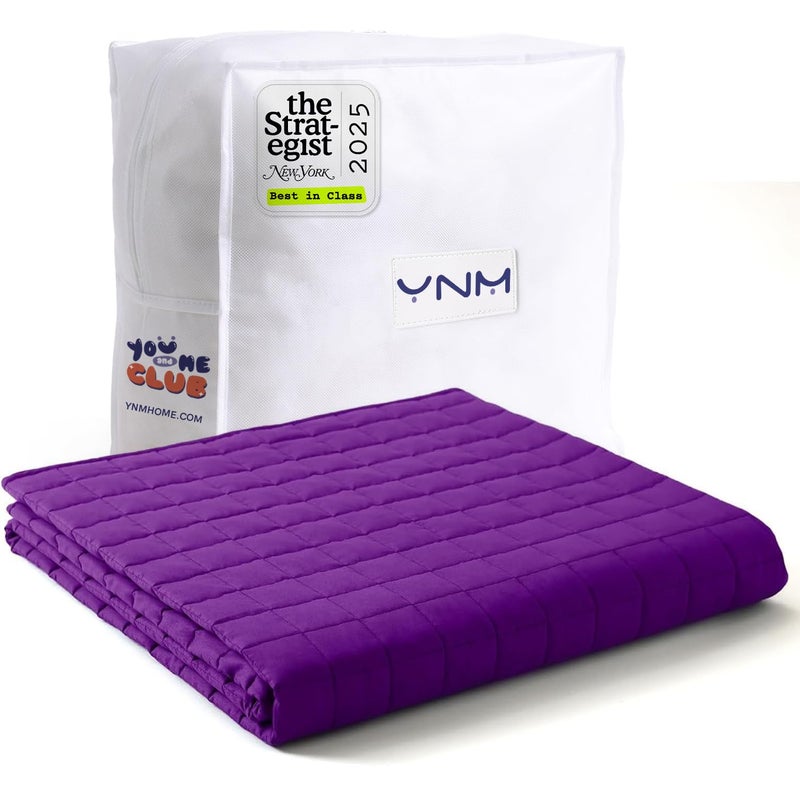 YnM 20lbs Weighted Blanket for Adults, Cotton Heavy Bed Throw Blanket with Cooling Glass Beads for All Season Use, Ideal for One Person of 190lbs (60x80 Inches, Queen Bed, Fuchsia Purple) - Image 1