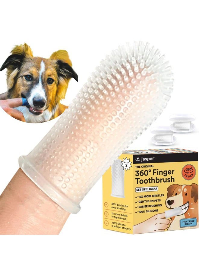 Jasper Dog Toothbrush, 360º Dog Tooth Brushing Kit, Cat Toothbrush, Dog Teeth Cleaning, Dog Finger Toothbrush, Use with Dog Toothpaste - Clear 2-Pack - Image 1