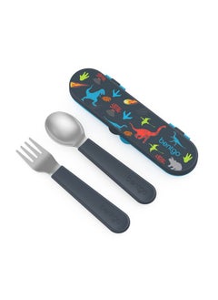 Bentgo ® Kids Stainless Steel Utensil Set - Reusable Fork, Spoon & Storage Case - High-Grade Bpa-Free Stainless Steel, Easy-Grip Handles, Dishwasher Safe For School Lunch, Travel & Outdoors (Dinosaur)  - Image 1