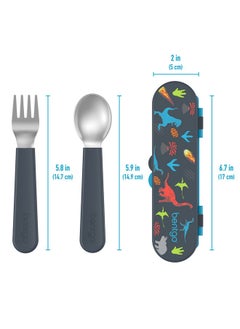 Bentgo ® Kids Stainless Steel Utensil Set - Reusable Fork, Spoon & Storage Case - High-Grade Bpa-Free Stainless Steel, Easy-Grip Handles, Dishwasher Safe For School Lunch, Travel & Outdoors (Dinosaur)  - Image 5