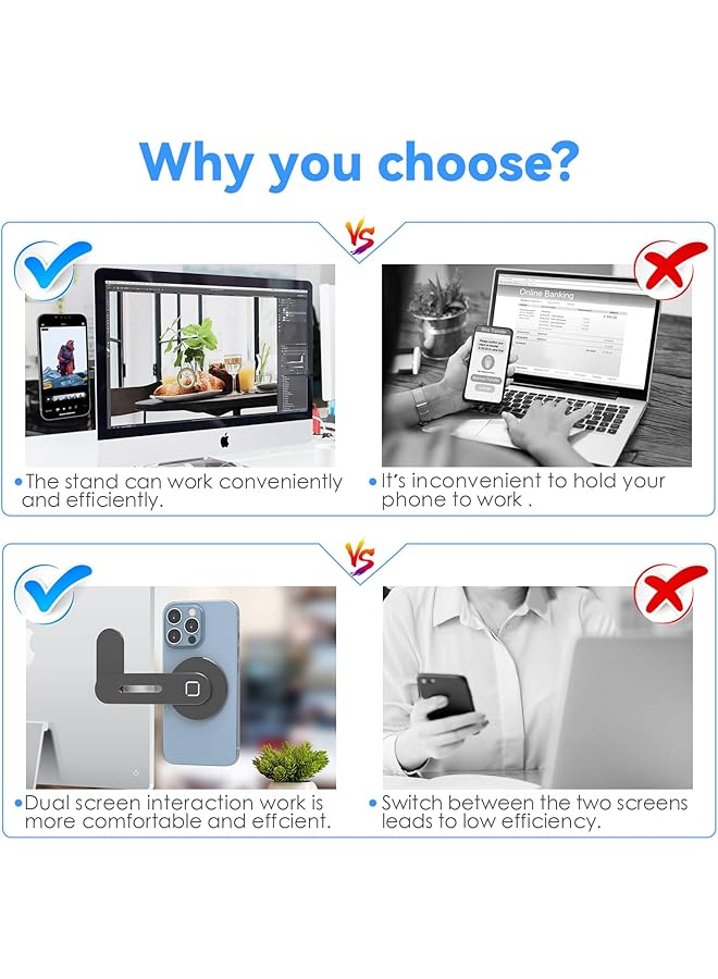 كلاود فالي حامل كمبيوتر محمول قابل للتعديل وحامل هاتف مغناطيسي من الألومنيوم رفيع ومشبك تثبيت جانبي لشاشة الكمبيوتر لهاتف Iphone Magsafe Series وجميع الهواتف المحمولة القابلة للطي وحامل توسيع الكمبيوتر باللون الأسود - Image 2