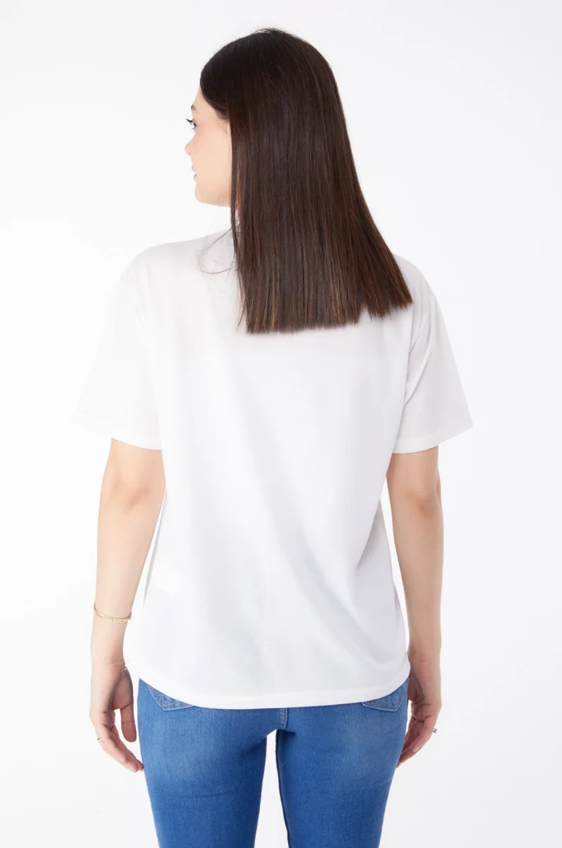 Tofisa Plain Crew Neck Women's White Printed T-Shirt - 25461