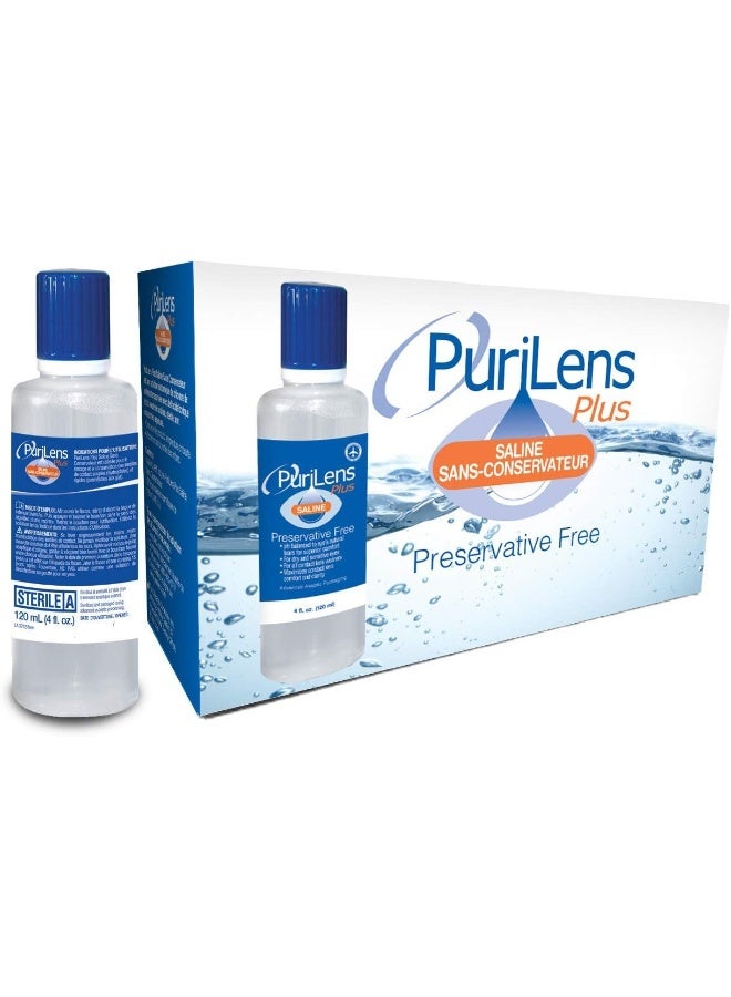 purilens Plus Preservative Free Saline 4 Fl Oz Bottles, Pack Of 12 - Image 1