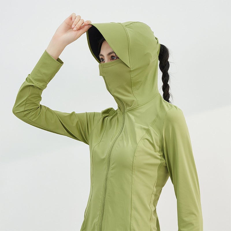 Nariele UPF Skin-Tight UV Protection Breathable Summer Yoga Jacket for Women Lime Green 【Black Glue Brim】】