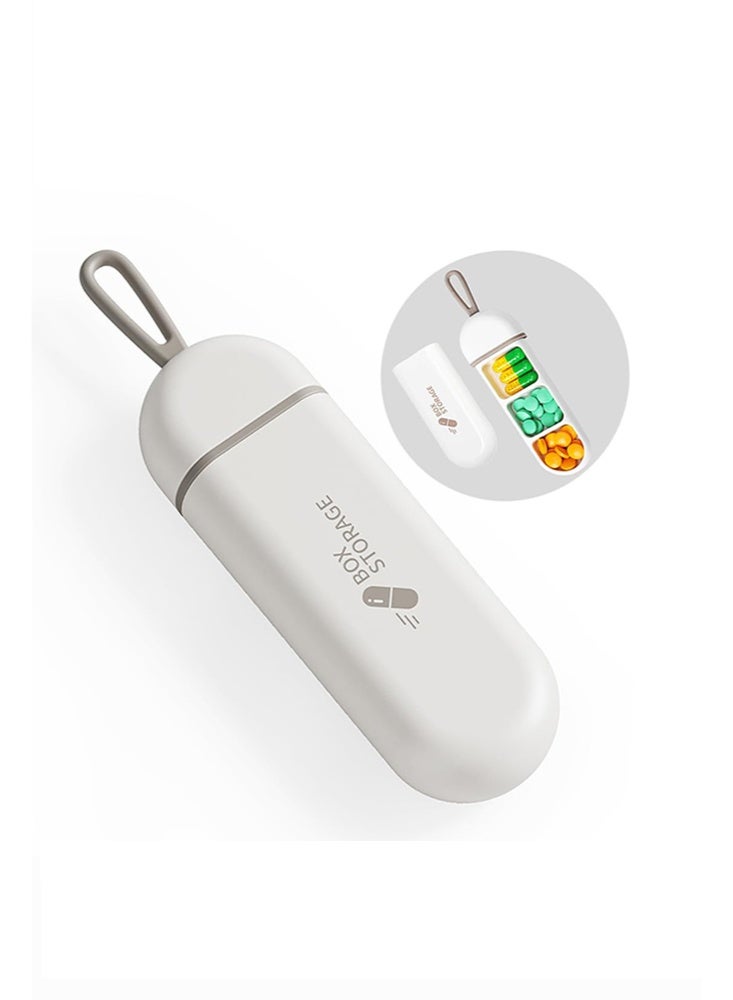 Travel Pill Organizer Box with 3 Compartments, Waterproof and BPA-Free Mini Pill Case for Daily Use and Travel – WHITE/GREY - Image 1