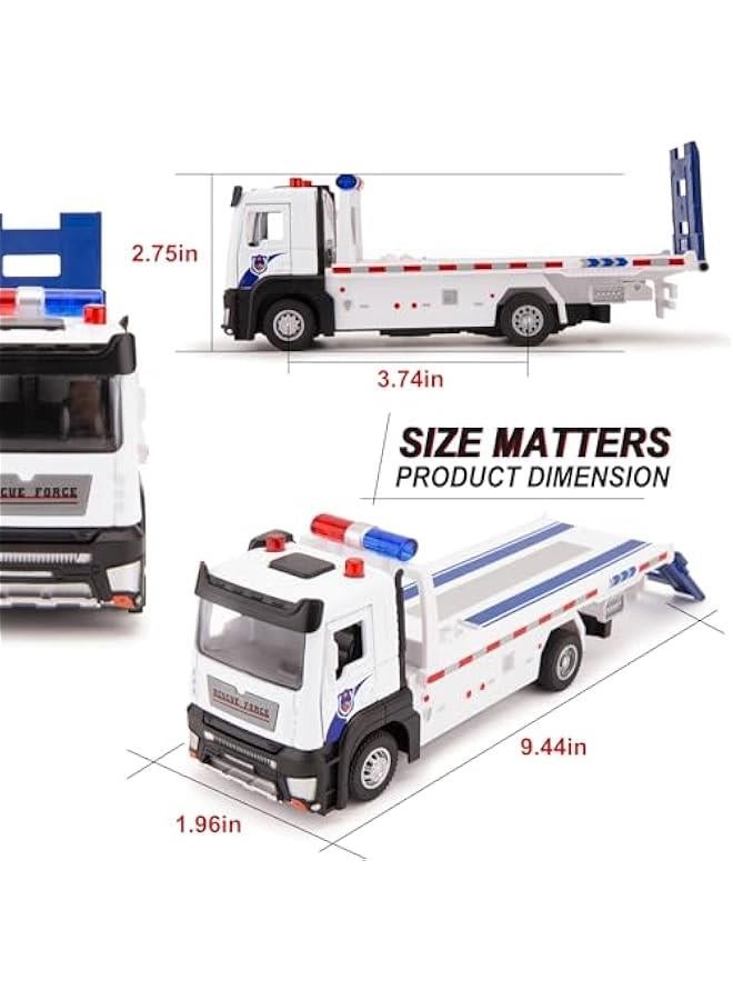 Loquat Friction Powered Flatbed Truck Police Car Toy with Lights and Sounds, Push and Go Construction Toy Tow Truck Great Gift for Toddlers, Boys and Girls - Image 2