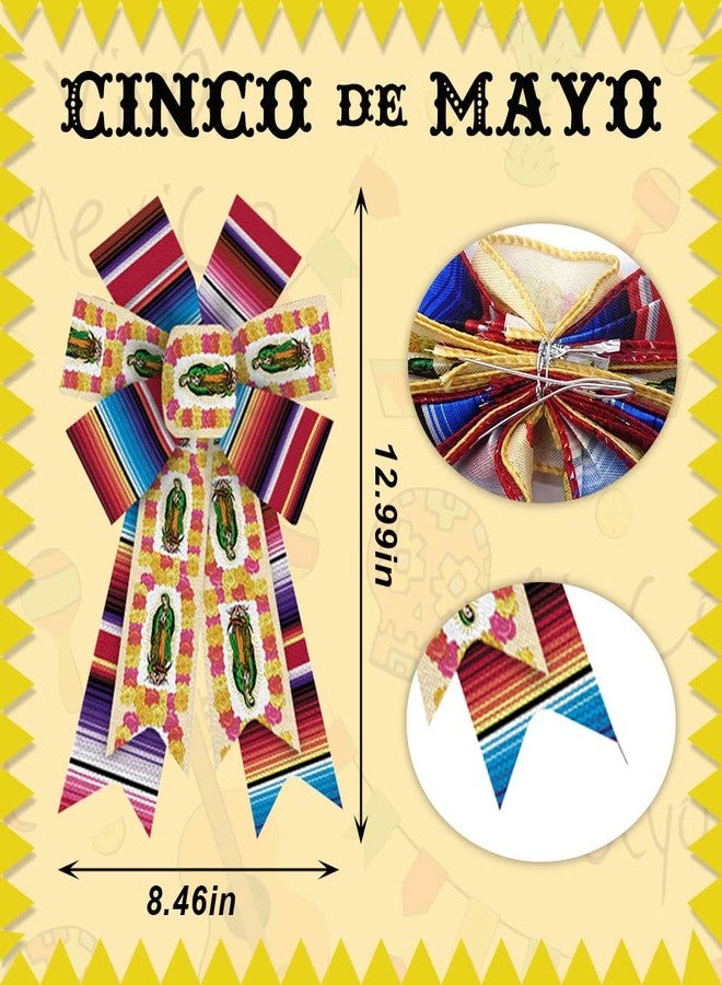 Hying 2 Pieces Mexican Fiesta Bows for Wreath, Mexican Fiesta Wreath Bows Red Burlap Bows Virgen de Guadalupe Pattern Gift Bows for Front Door Mexican Party Decoration Cinco de Mayo Carnival Supplies - Image 2