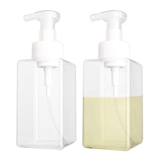rejomiik 2 Pack Foaming Soap Dispenser 15oz Refillable Foam Liquid Hand Soap Empty Plastic Pump Bottle Container for Bathroom Vanities Kitchen Sink Hospital Clinic Clear 450ml