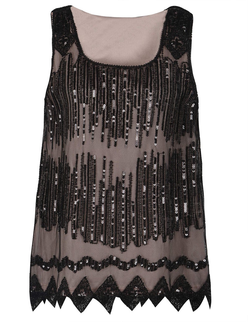 PrettyGuide Women's Sequin Tank Top Sleeveless Plus Size Shimmer Holiday Party Club Top XXL Black Beige - Image 3