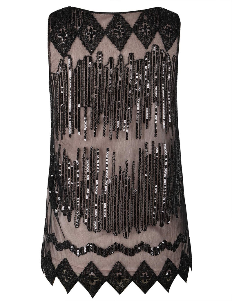 PrettyGuide Women's Sequin Tank Top Sleeveless Plus Size Shimmer Holiday Party Club Top XXL Black Beige - Image 5