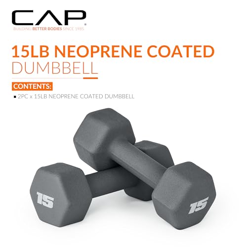 CAP Barbell Neoprene Dumbbell Weights, 15 lb Pair, Ash - Image 2