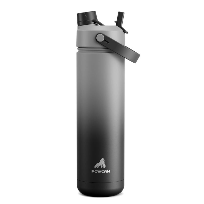 POWCAN 26 oz Insulated Water Bottle with 2-in-1 Straw and Spout Lid, Keep Cold 24H, Leak-Proof, Fits in Car Cup Holder, Stainless Steel Water Bottle for Sports, Travel, Gym, and School (Obsidian) - Image 1