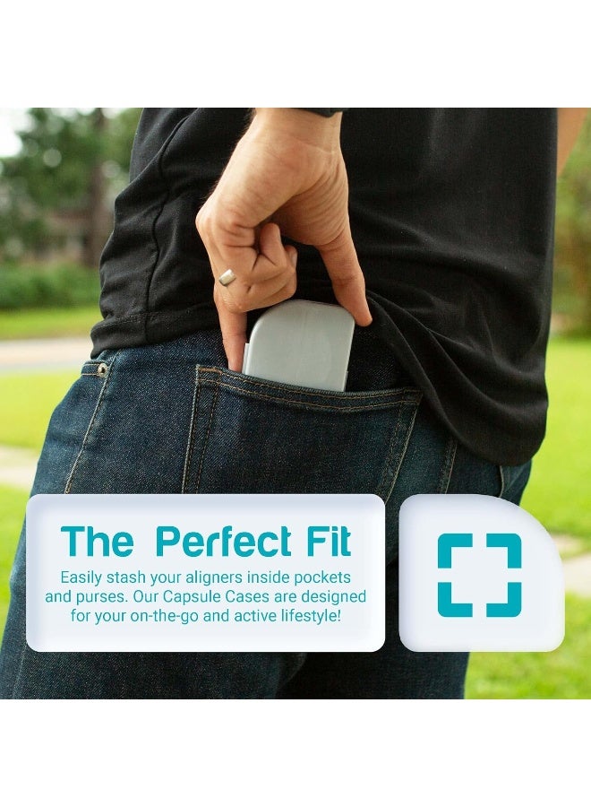Capsule حافظة تقويم الأسنان - صندوق تقويم للسفر مع أداة إزالة التقويم - حاوية مثالية للتقويمات، أطقم الأسنان الجزئية، واقيات الفم الليلية، التقويمات - صناديق صغيرة بدون اهتزاز مع أداة إزالة - Image 4
