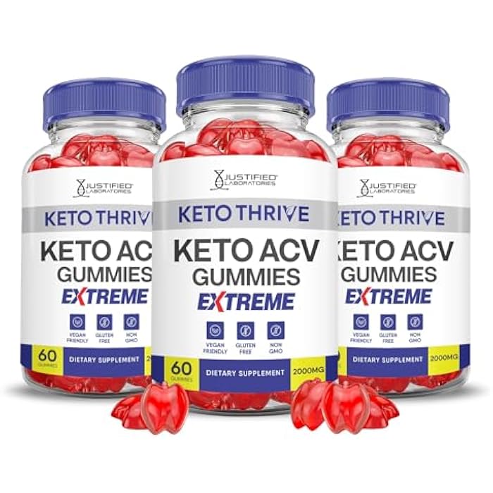 Justified Laboratories (3 Pack Keto Thrive Keto ACV Gummies Extreme 2000MG Keto Thrive Keto Gummies Apple Cider Vinegar Formulated with Pomegranate Beet Juice Powder B12 Vegan Non GMO 180 Gummys - Image 1