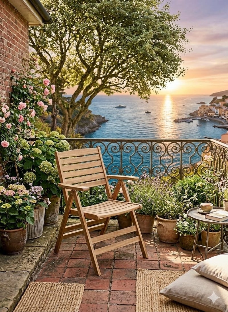 فرنتشر ستور كرسي بحر وجنينة خشب زان طبيعي قابل للطي بمسند يد – كرسي خارجي عملي للحديقة والشاطئ والبلكونة – تصميم أنيق سهل الحمل والتخزين - Image 3