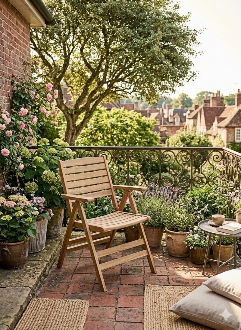 فرنتشر ستور كرسي بحر وجنينة خشب زان طبيعي قابل للطي بمسند يد – كرسي خارجي عملي للحديقة والشاطئ والبلكونة – تصميم أنيق سهل الحمل والتخزين - Image 1