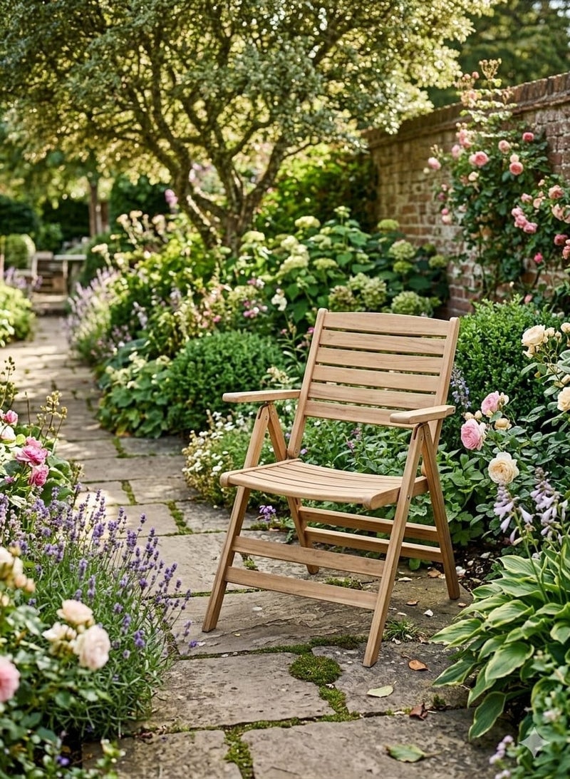 فرنتشر ستور كرسي بحر وجنينة خشب زان طبيعي قابل للطي بمسند يد – كرسي خارجي عملي للحديقة والشاطئ والبلكونة – تصميم أنيق سهل الحمل والتخزين - Image 4
