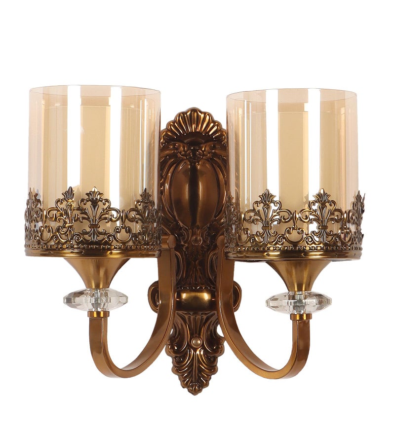ELIANTE Saye Modern Double Wall Light | Gold Finish Iron with Golden Glass Shades | E27 Holder | Decorative Wall Lamp for Bedroom, Dining & Living Room | Free Bulb Included | 3 Years Warranty - Image 5